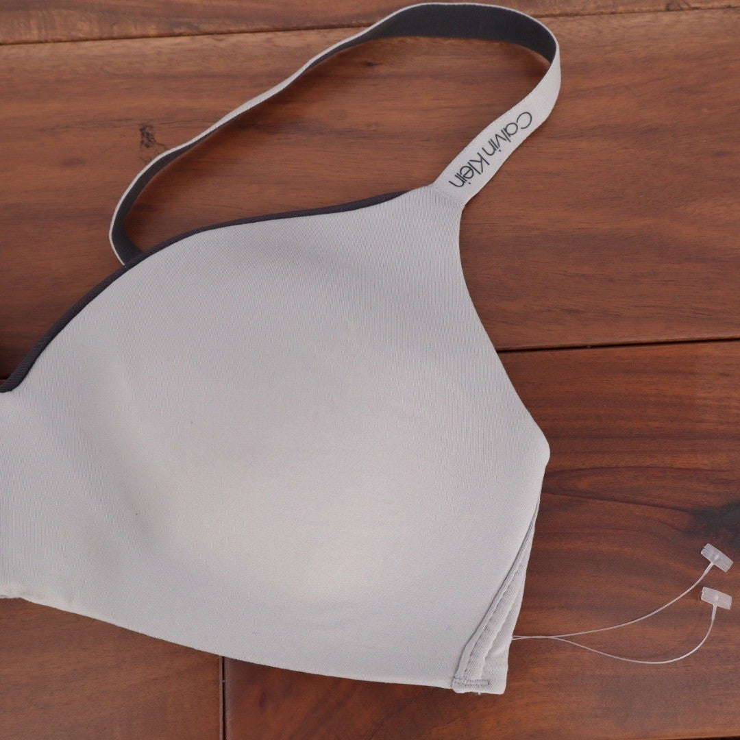 Calvin Klein Light Grey Wireless T-Shirt Bra Logo Straps QP2931S Small