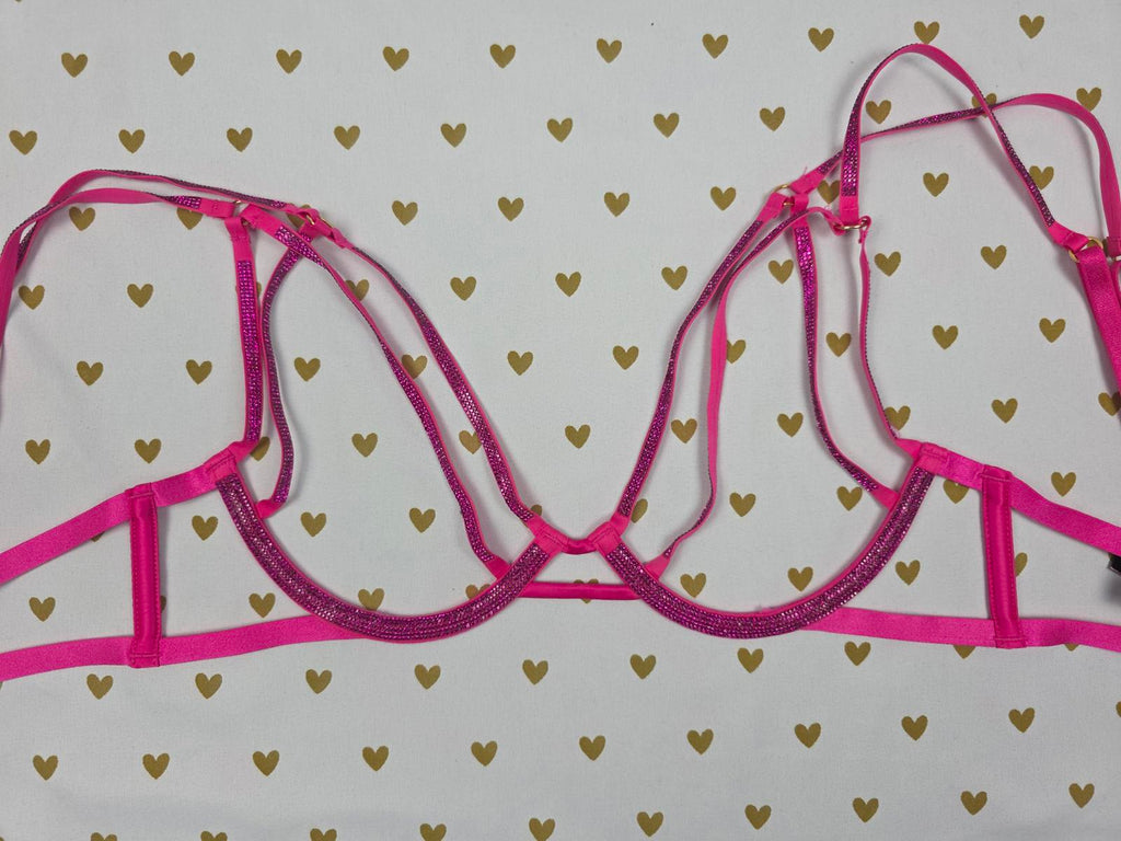 Victoria's Secret Shine Strappy Rhinestone Open-Cup Triangle NEW NWT XS