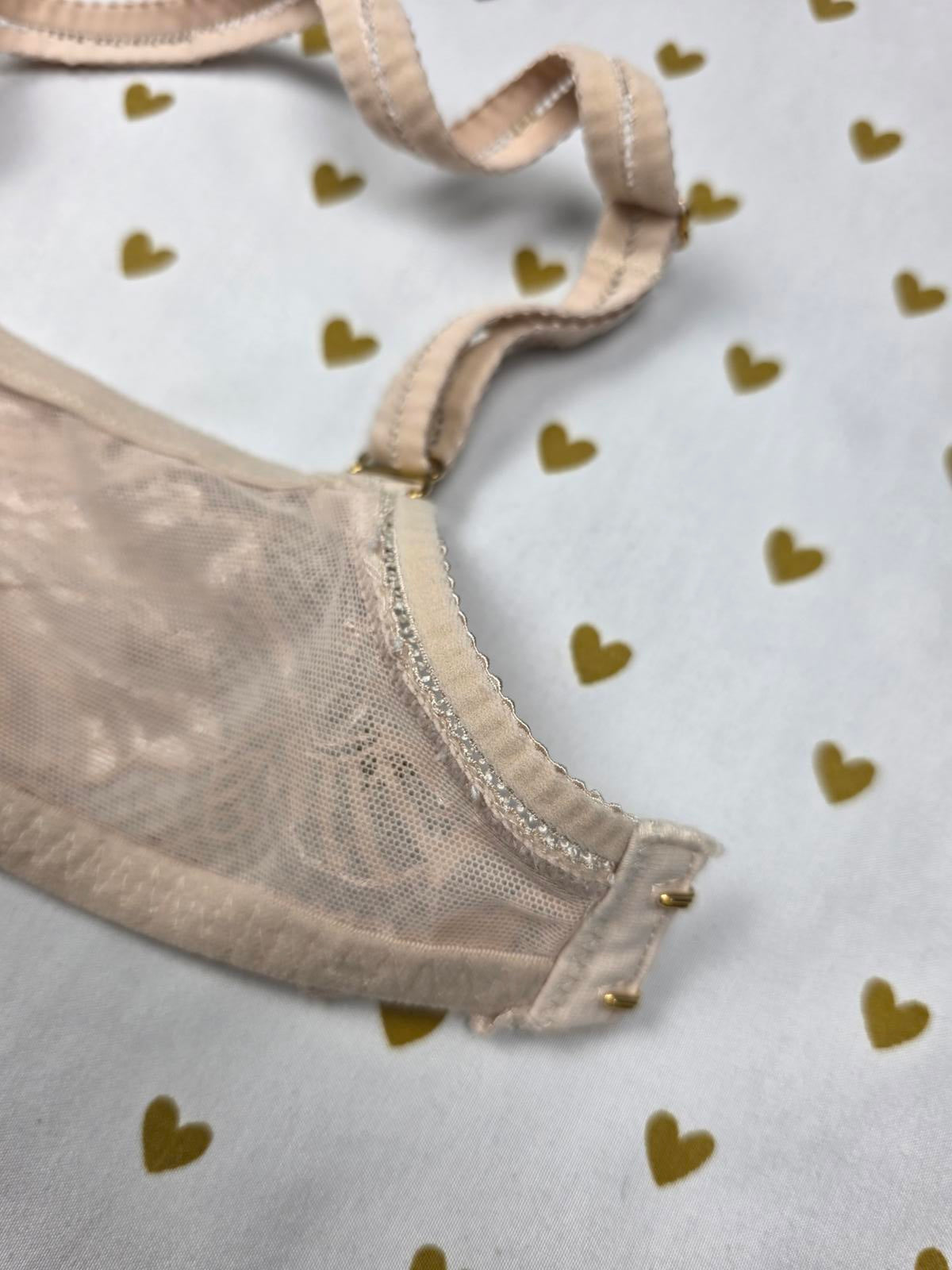 Victorias Secret Lace Unlined INCREIBLE Bra Demi Balconette Beige 36D