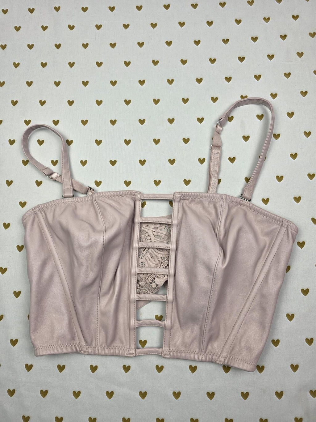 Victorias Secret Large Rose Faux Leather Corset Bralette Bra Top Tank