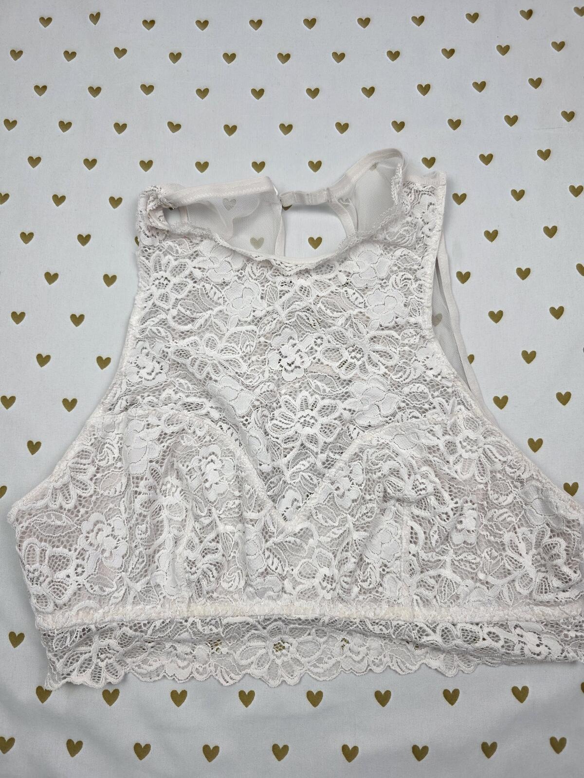 Victorias Secret White Lace High Line Large Bralette Bra Top Tank