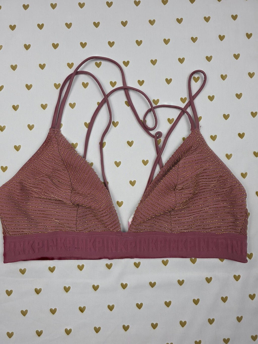 Victorias Secret Pink Shimmer Strappy LARGE Bralette Bra Top Tank