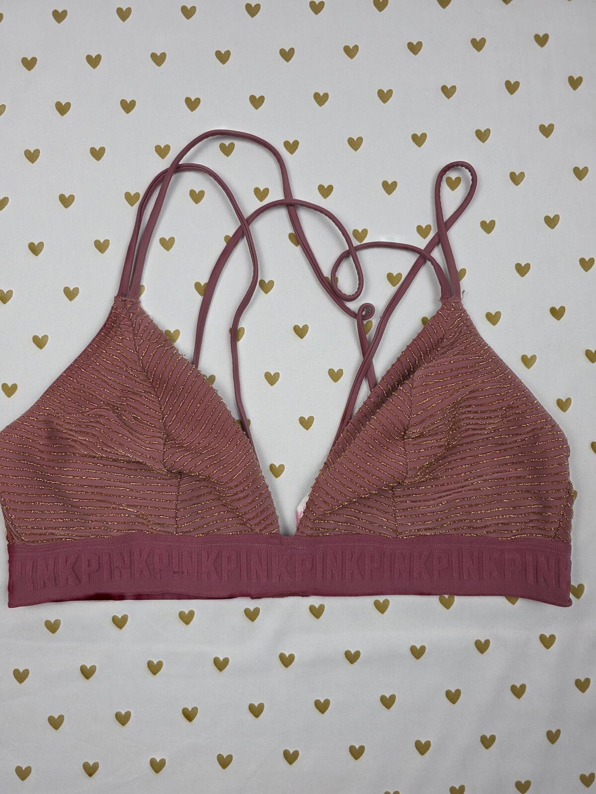Victorias Secret Pink Shimmer Strappy LARGE Bralette Bra Top Tank