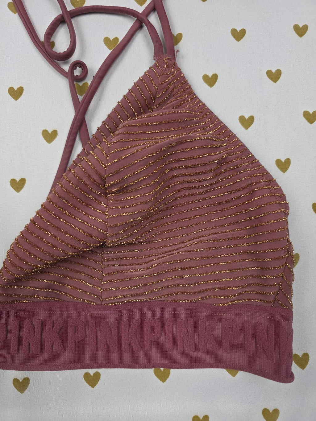 Victorias Secret Pink Shimmer Strappy LARGE Bralette Bra Top Tank