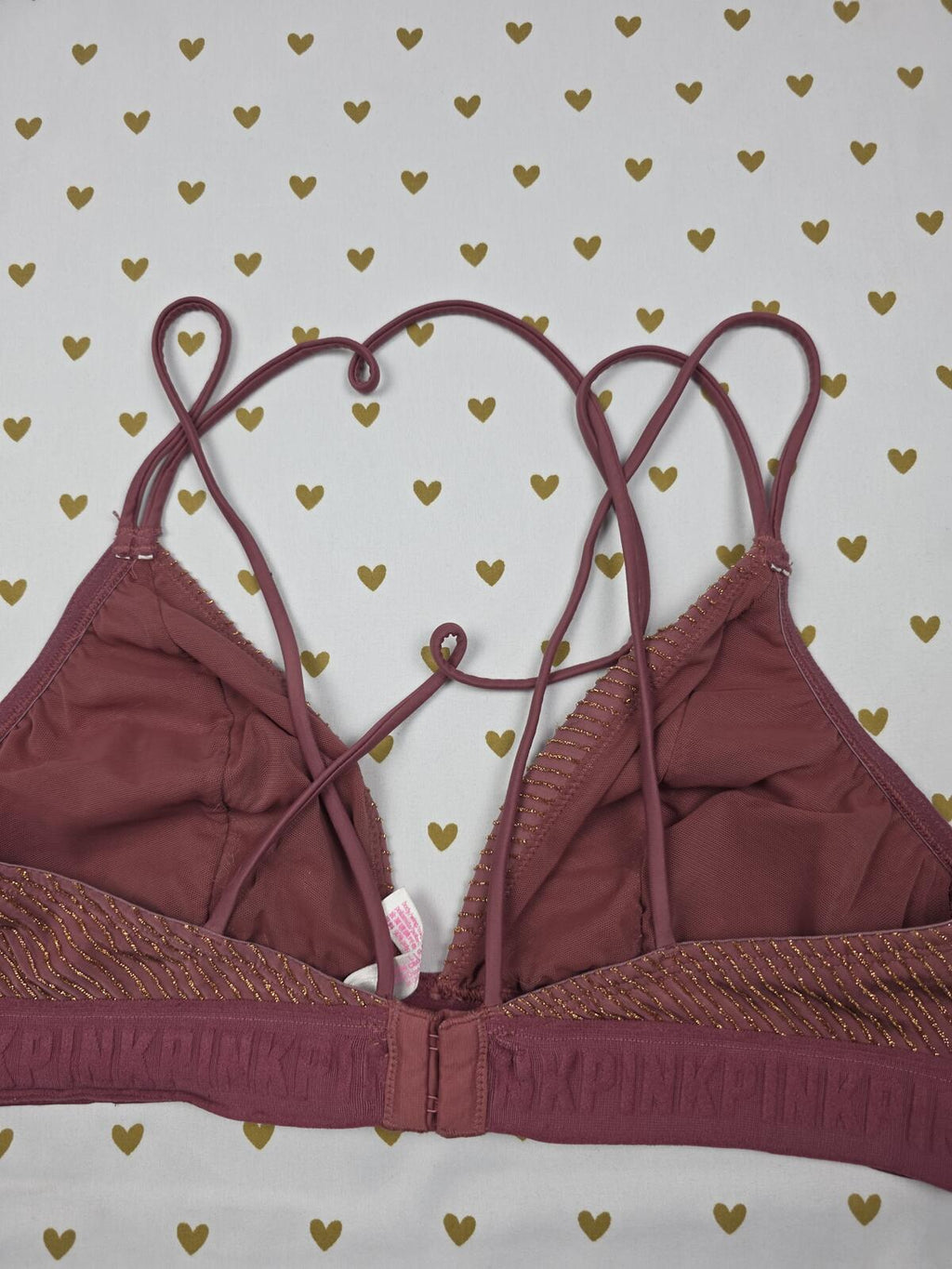 Victorias Secret Pink Shimmer Strappy LARGE Bralette Bra Top Tank