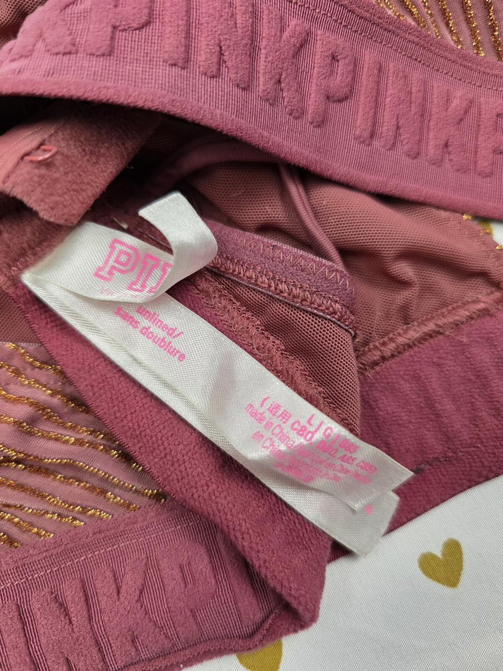 Victorias Secret Pink Shimmer Strappy LARGE Bralette Bra Top Tank