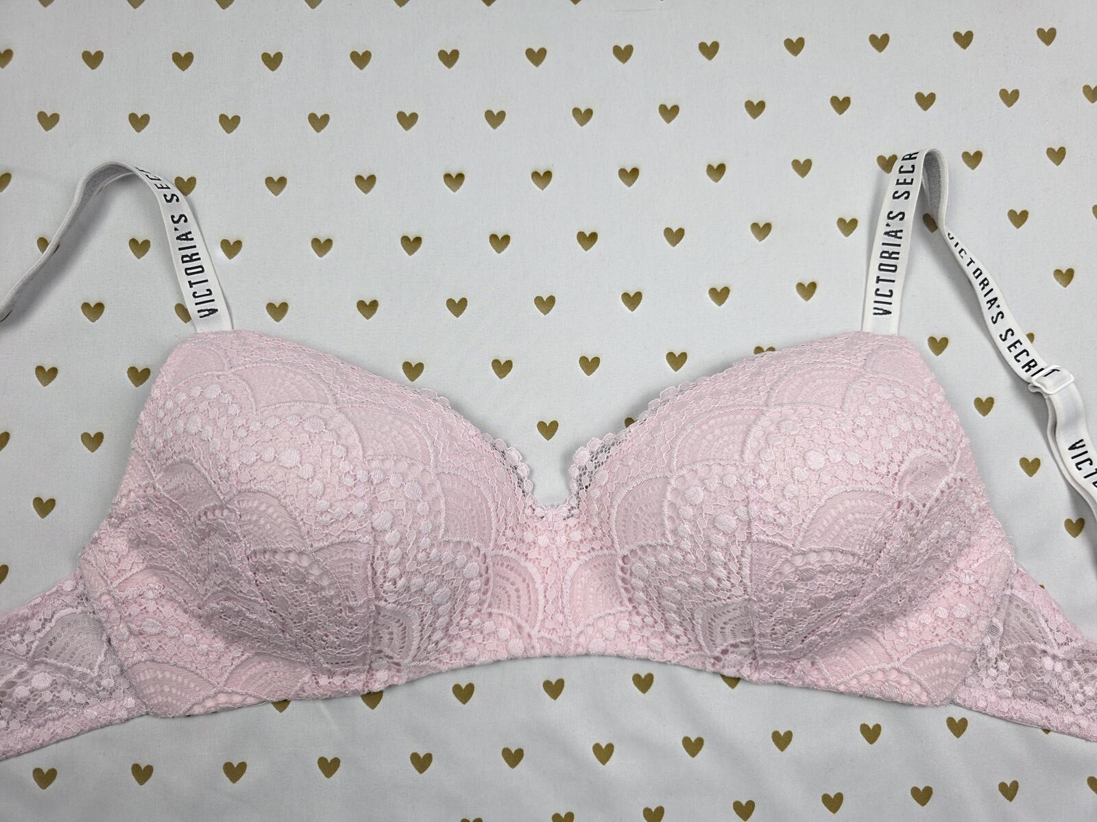 Victorias Secret Logo Strap Wireless No Wire  T Shirt Lightly Lined Bra 34DD