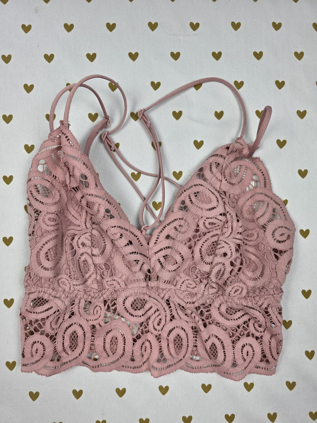 Victorias Secret Pink Lace Strappy Beige XS Bralette Bra Top Tank