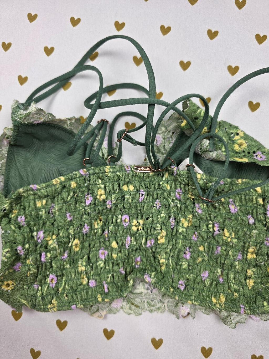 Victorias Secret Pink XS Green Strappy Floral Bralette Bra Top Tank