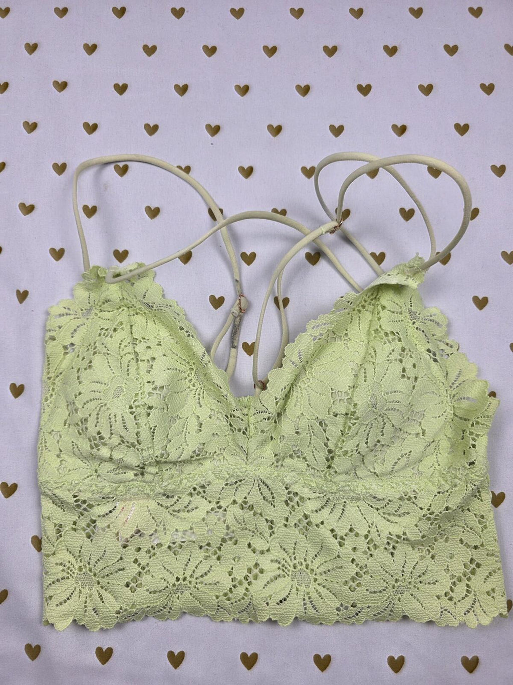 Victorias Secret Pink Yellow Lacey Strappy Caged XS Bralette Bra Top Tank