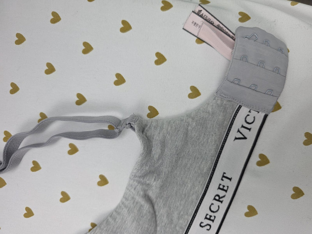 Victorias Secret Grey Logo strap wireless grey  T shirt Lightly lined bra 36D