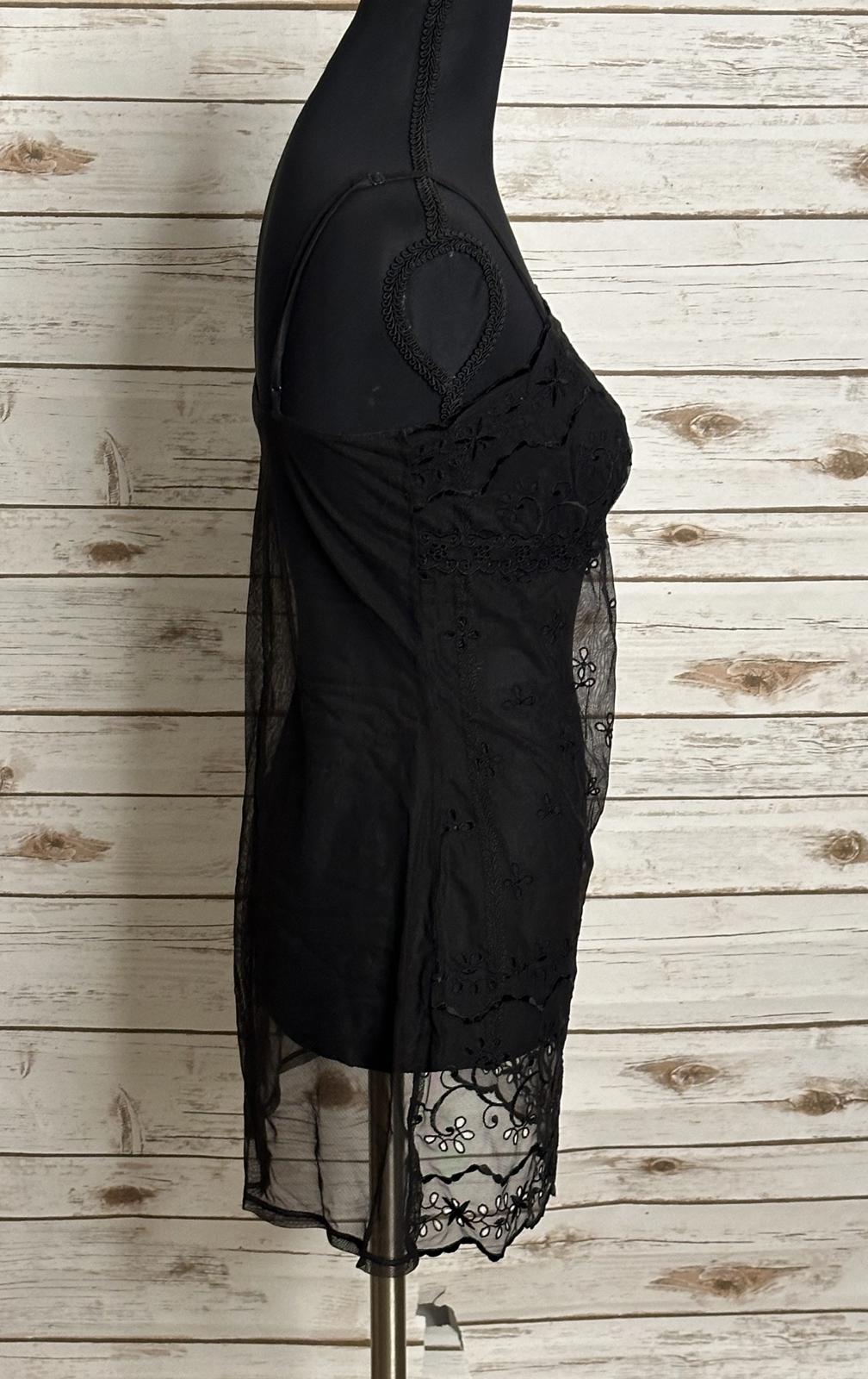 Victoria's Secret black sheer floral embroidered lace babydoll slip dress Size Small