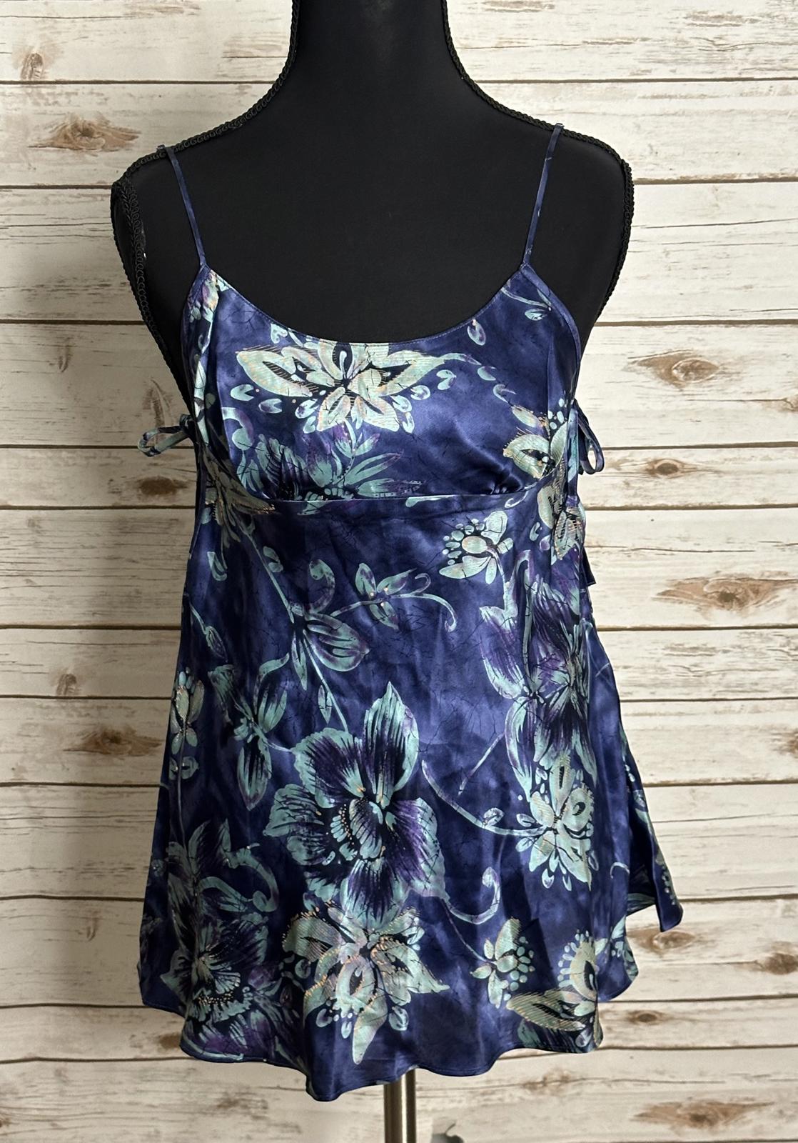 Vintage Y2K Victoria's Secret silk blue floral babydoll cami & thong set Size XS