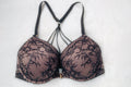 Victoria's Secret 34D Bombshell Plunge Push-up Bra Black Beige Lace