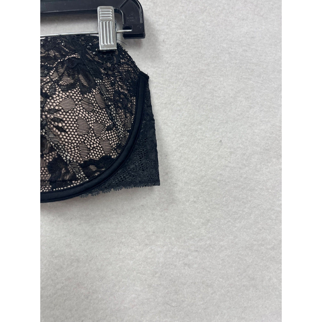 Victorias Secret Black Lace Strapless Bra 38D #125A