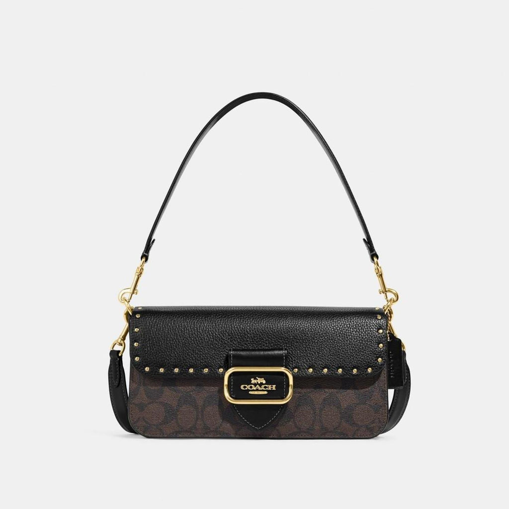 Coach Outlet Morgan Shoulder Bag In Colorblock Signature Canvas With Rivets