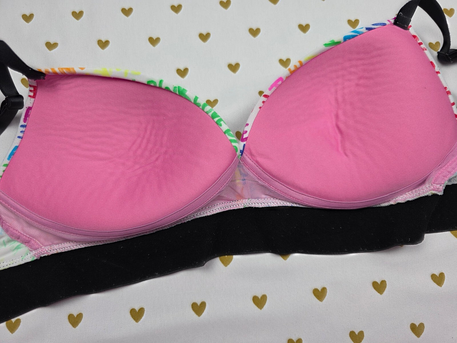 Victorias Secret Pink RAINBOW Logo wireless No Wire Bra 32C Push Up