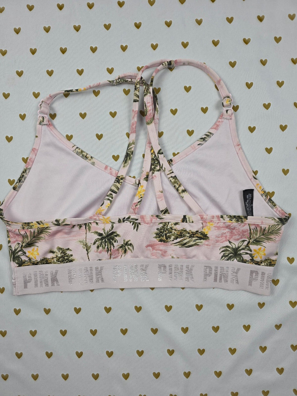 Victorias Secret Pink Palm Tropical Sports bra LARGE Bralette Bra Top Tank