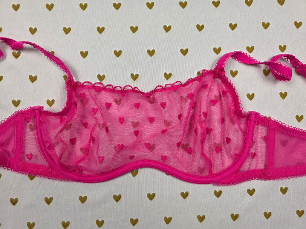 Victorias Secret Pink Sheer hearts underwire SMALL  Bralette Bra Top Tank
