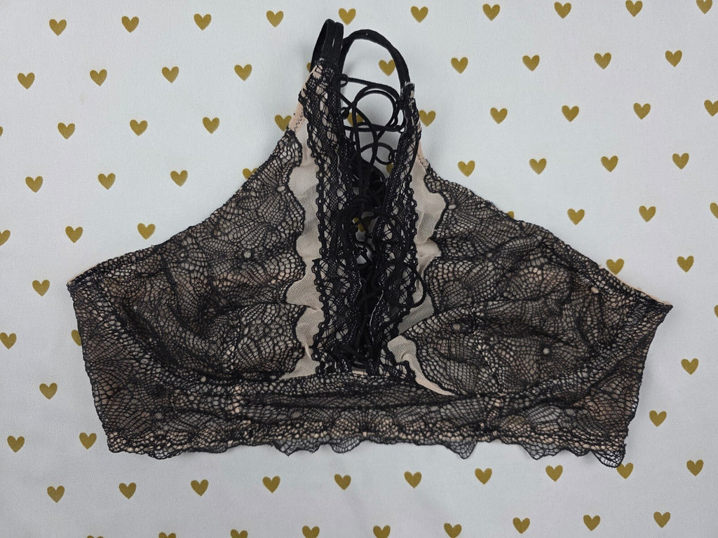 Victorias Secret Black High Line Lacey Small Bralette Bra Top Tank