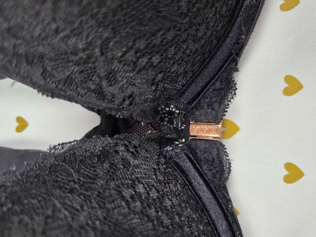 Victorias Secret Black Front Close Racerback Lacey Bra 34D Push Up