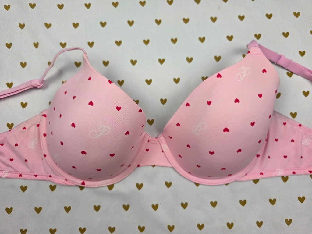 Victorias Secret HEARTS Bra 36D PINK Wear Everywhere T Shirt Lightly Lined