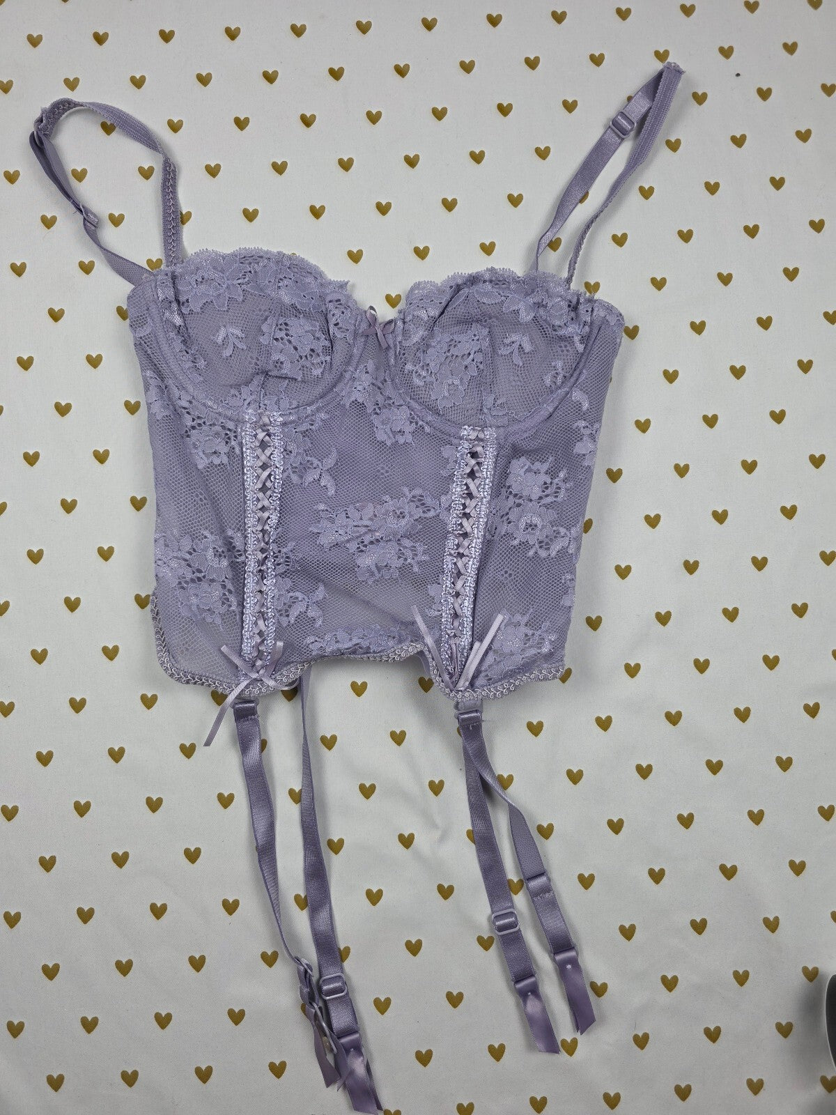 Victoria's Secret Very Sexy Lavender Lace Bustier Corset Garter Bra 34B