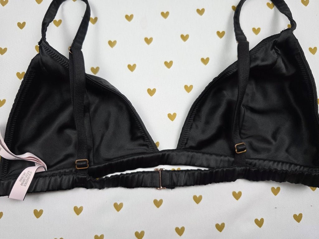 Victorias Secret Black Satin Sexy Large Black Bralette Bra Top Tank