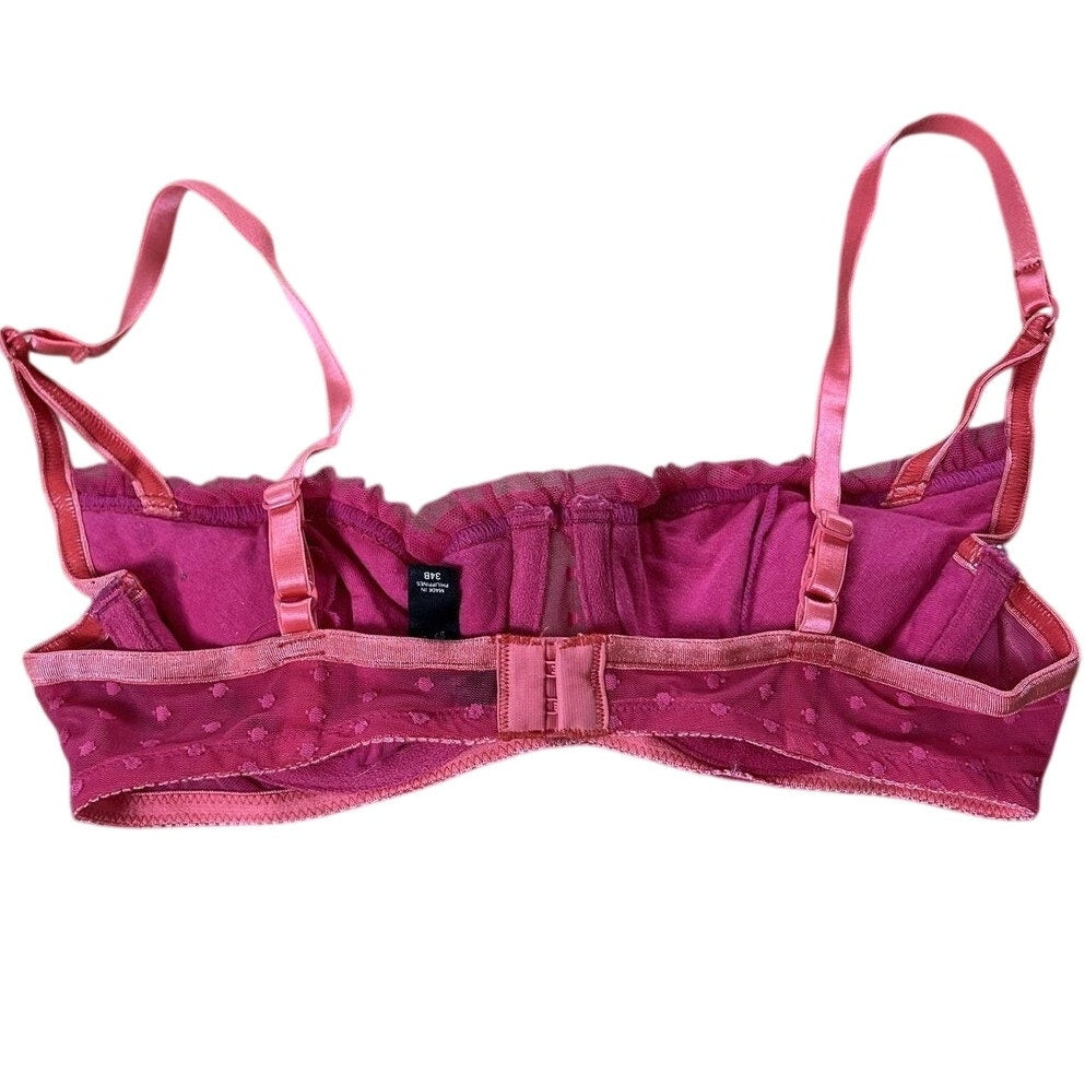 Victoria's Secret Bra Womens 34B Pink Balconette Demi Molded Polka Dot Mesh