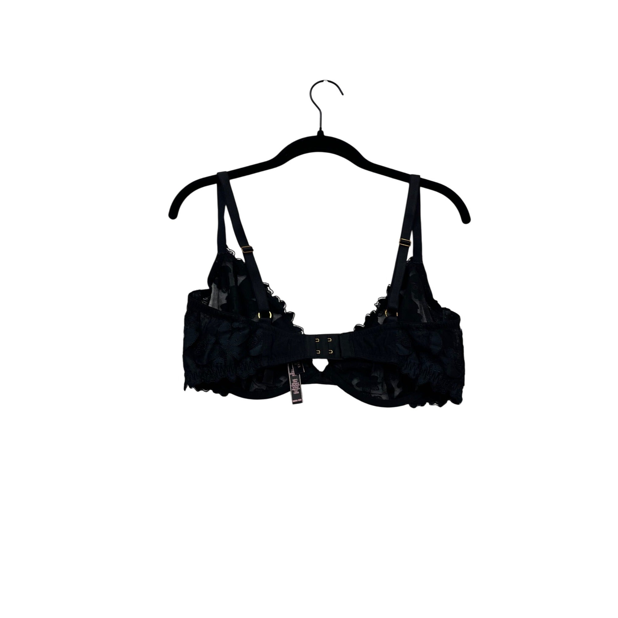Victorias Secret Black Lace Floral Underwire Bra Size 34DD #139A